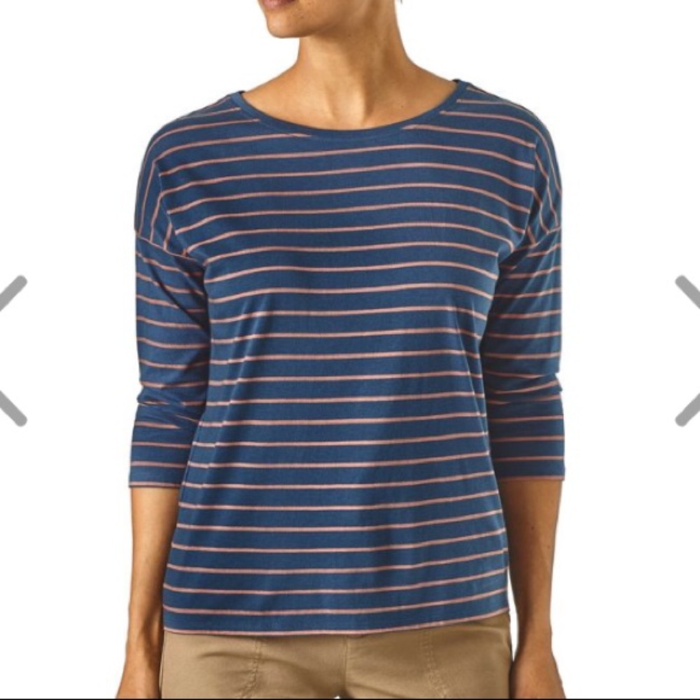 Navy and pink stripe Patagonia long sleeve